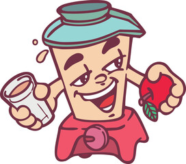 BLENDER CHARACTER WITH CUP AND APPLE IN HAND