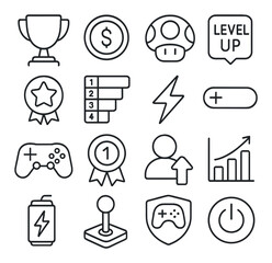 Gaming icon collection, gamer interface symbols. simple game development elements set