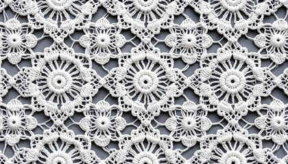 White Crochet Lace Pattern on Grey Background