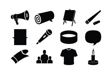 Megaphone rolled mat easel marker microphone ring speech bubble hand t shirt candle