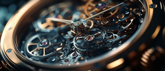 Intricate watch mechanism close-up studio setting product photography high detail macro view mechanical craftsmanship
