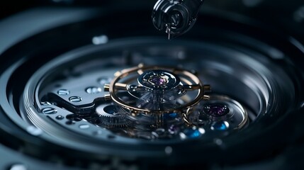 Precision engineering in watchmaking high-tech workshop macro photography industrial setting close-up view timekeeping craftsmanship