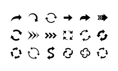 Flat Arrow Icons Set – Curved, Straight, Circular & Zigzag Arrows for UI and Infographics