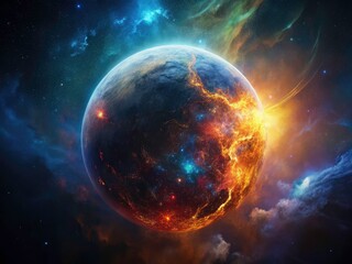 Obraz premium Celestial Sphere Nebula Double Exposure, Fiery Cosmic Clouds, Astronomy Photography, Space Art, Galaxy Image