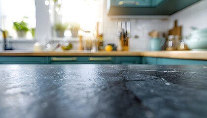 Blurred modern kitchen interior and desk space and outstanding furniture