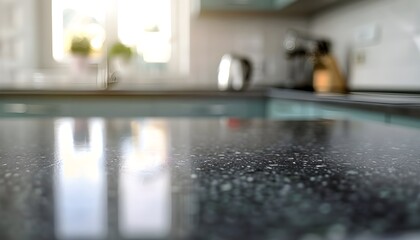 Blurred modern kitchen interior and desk space and outstanding furniture