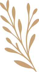 Naklejka premium A minimalistic illustration of a golden-brown botanical branch with elongated leaves on a white background.