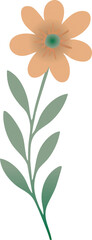 A simple flat illustration of a peach-colored flower with a green center and stem, accompanied by green leaves in a minimalist style.