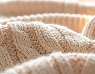 Cream Knitted Fabric Texture Close-Up