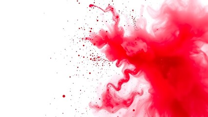 A burst of bright red Holi powder frozen in motion, creating a vivid and energetic display on a pure white background.