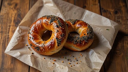Twisted Ring Shaped Polish Bread Obwarzanek Krakowski Flat Lay

