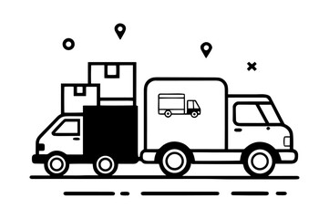 Minimalist Delivery Truck Vector Icon Set Black and White Transportation and Shipping Symbols with Motion Effects