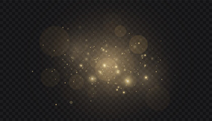 Vector illustration of glowing golden glitter and glowing dust bokeh on transparent background. For holiday and Christmas design © Valeriia