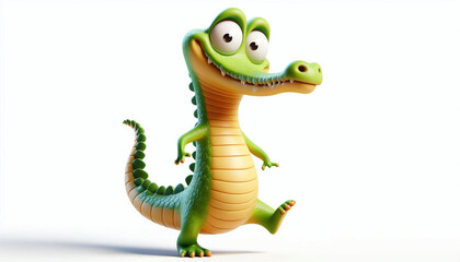 Fototapeta premium Illustration of a 3D cute clumsy crocodile cartoon 