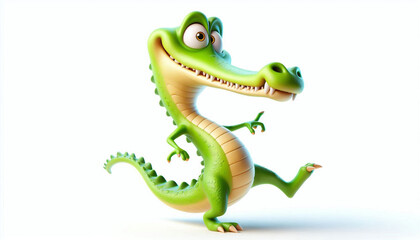 Illustration of a 3D cute clumsy crocodile cartoon 