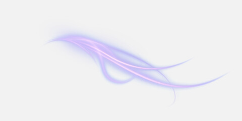 Magic bright comet with glowing purple and pink light trails, sparkling particles and soft curves on white background png.