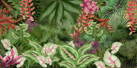 tropical plant clusters, wall art decoration