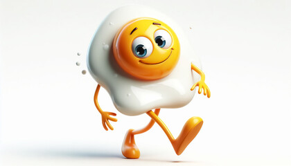 Obraz premium Cute fried egg cartoon illustration on white background. Free copy space