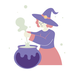 Witch Stirring Potion Under Starry Sky Silhouette