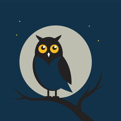 Owl On Branch Under Moon Silhouette