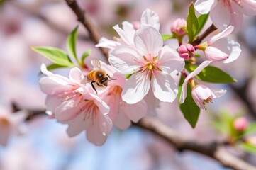 Spring Cherry Blossom and Honey Bee