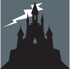 Obraz premium Halloween Castle With Lightning Silhouette Art