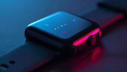 Smartwatch with Neon Lights on Dark Background