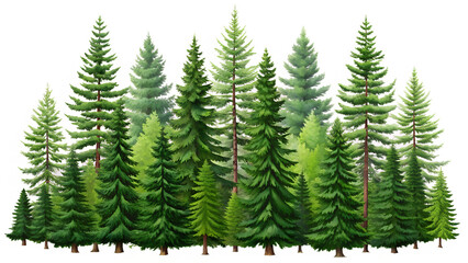 Pine Tree Forest Illustration on Transparent Background