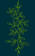 Floral branch line art illustration. Botanical foliage outline nature minimalist design. Wedding invitations greeting cards wall art decoration. Black thin line green background vector