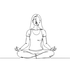 Obraz premium Woman meditating in a calm pose with a minimalist outline style 