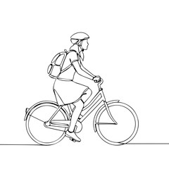 Obraz premium Outline of a woman riding a bicycle with a backpack outdoors 