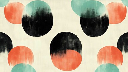 Abstract art featuring colorful circles in black, coral, and teal on a textured background. Perfect for modern design projects and decor.