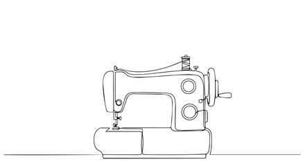 Vintage sewing machine illustration in minimal line art style  