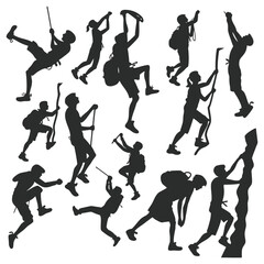 Rock Climbing Man Silhouette Vector Set – Mountaineering and Climber Illustrations
