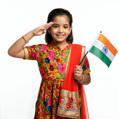 Indian Independence Day Celebration With Patriotic Child Saluting and Holding Indian Flag