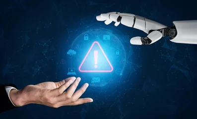 Fototapete AI detects cybersecurity threats by monitoring system behavior, identifying anomalies, blocking breaches, and alerting users to potential security risks in real time. Vouch © InfiniteFlow