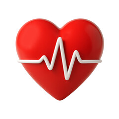 Red heart with white ecg line symbol isolated on transparent background