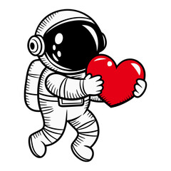 Cosmonaut Embracing Love A Space-Themed Illustration of an Astronaut Holding a Heart