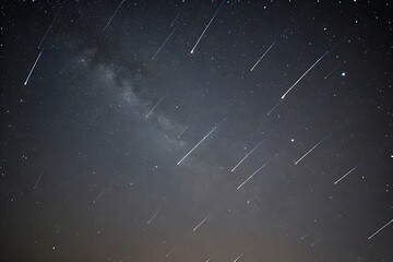 Meteor shower streaks across a night sky filled with stars and the Milky Way