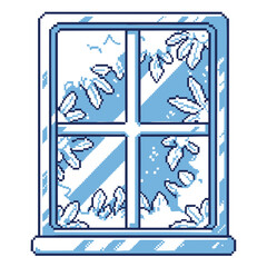 Fototapeta premium Pixel Art Winter Window: Frosty Pane Design