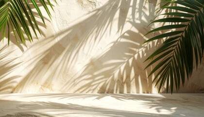 Obraz premium Palm Leaf Shadows on Beige Wall Background