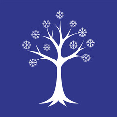 Christmas Tree With Snowflakes Around Silhouette