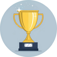 Gold trophy cup isolated on a blue background symbolizing success and victory