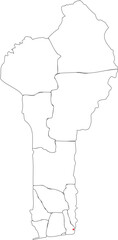 Outline Map of Benin with Regions and Capital Marked