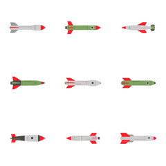 set of missile colorful vector design, vector, plane, icon, illustration, set, helicopter, airplane, silhouette, symbol, aircraft, air, drawing, transportation, design, icons, vintage, trumpet, weapon