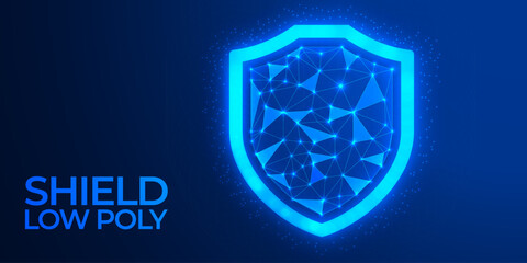 Glowing Blue Low Poly Shield Icon Background for Cyber Security and Digital Protection Concepts








