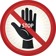 Red circle prohibition sign showing a hand stopping entry and no smoking symbol, a clear warning icon