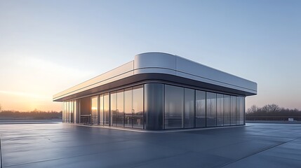 Obraz premium Modern minimalist glass building exterior.
