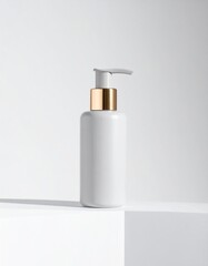 White Pump Bottle with Gold Accents on White Background