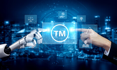 AI-generated visual of trademark compliance, intellectual property protection, and legal trademark...